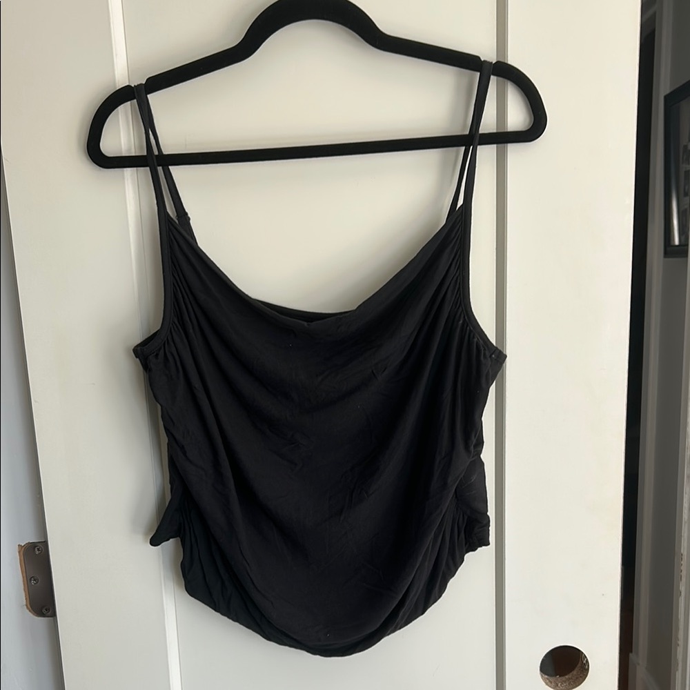American Eagle Outfitters Black Asymmetrical Cowl-neck Ruched Camisole